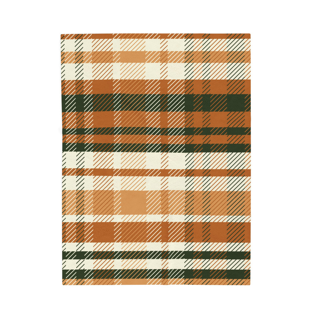 Autumn Plaid Velveteen Plush Blanket | Orange Green Buffalo Check