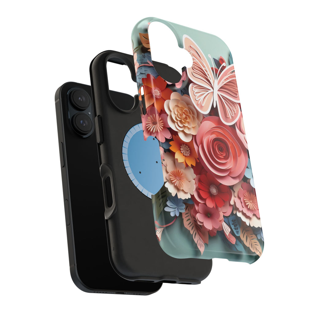 3D Paper Flowers and Butterfly Phone Case | Magnetic Impact-Resistant Case