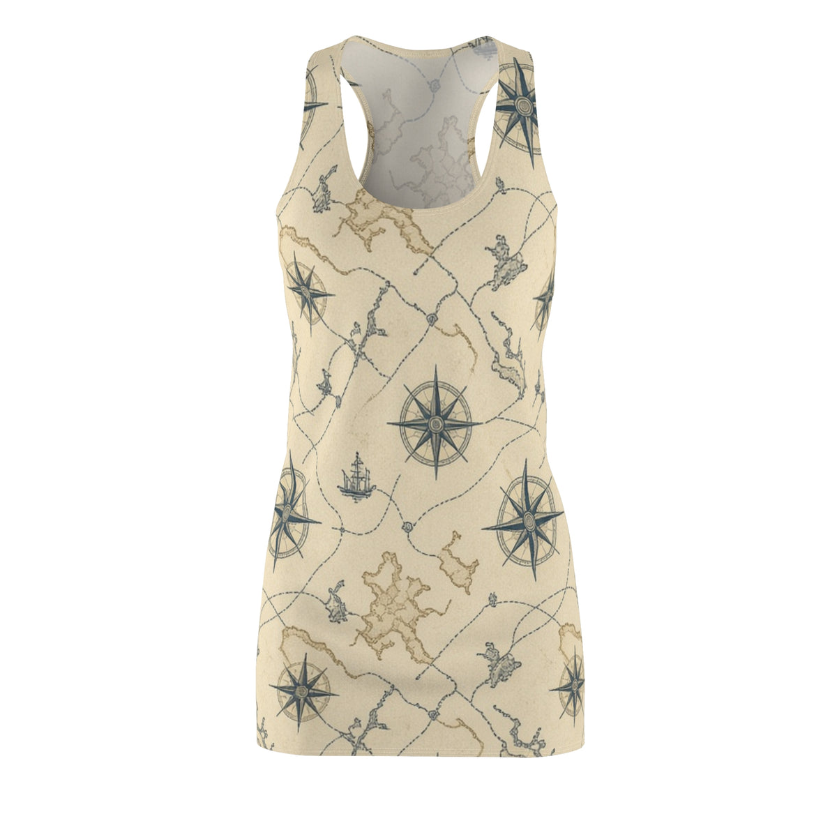 Vintage Treasure Map Racerback Dress | Nautical Compass Pattern