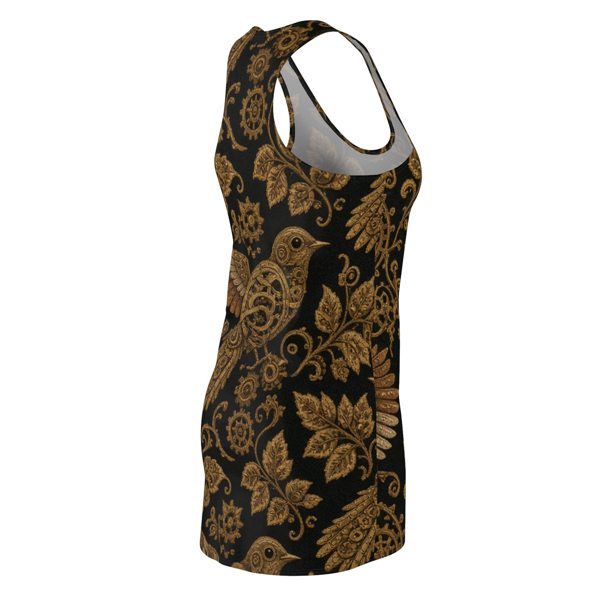 Golden Ornate Bird Racerback Dress | Floral Paisley Pattern
