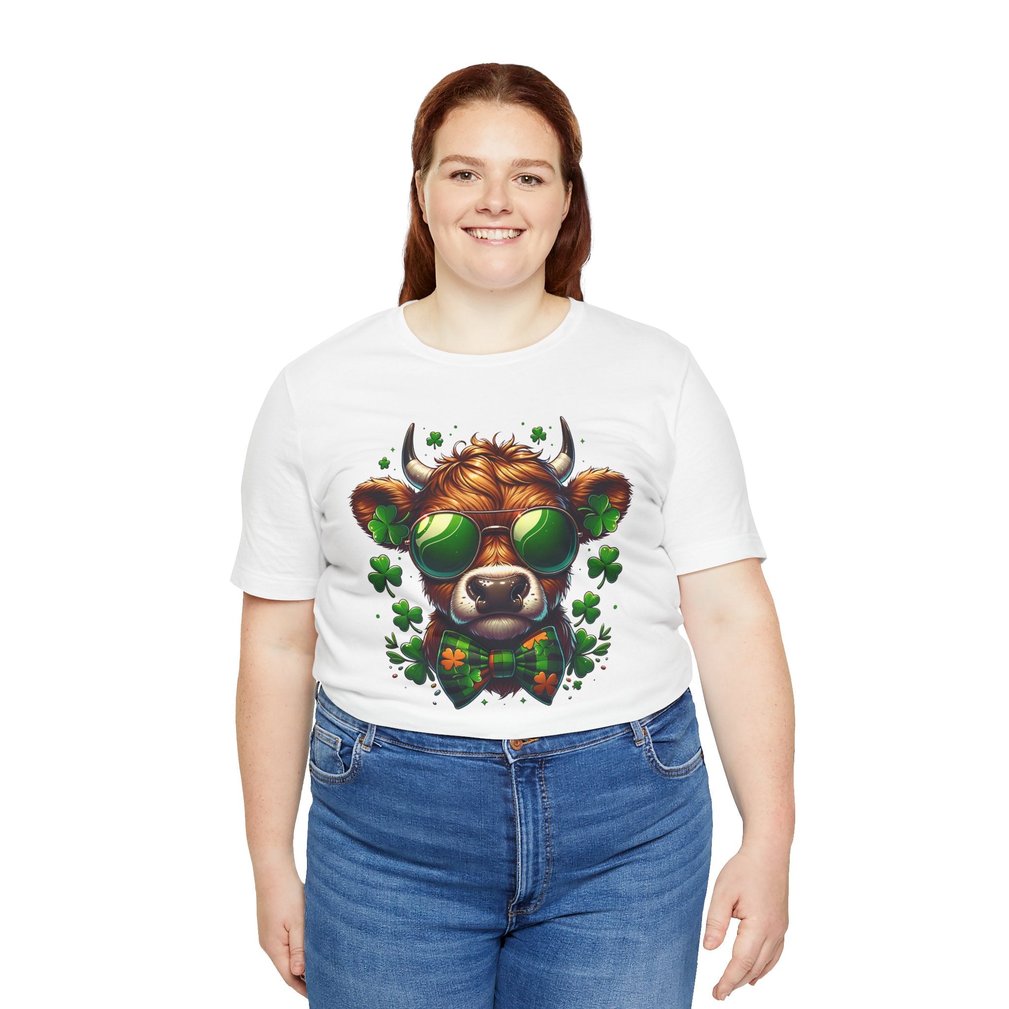 St. Patrick's Cow Illustration Tee | Shamrock Sunglasses Cow T-Shirt