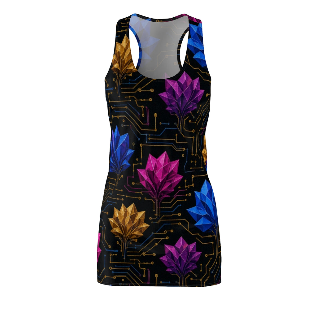 Geometric Lotus Circuit Racerback Dress | Floral Tech Pattern