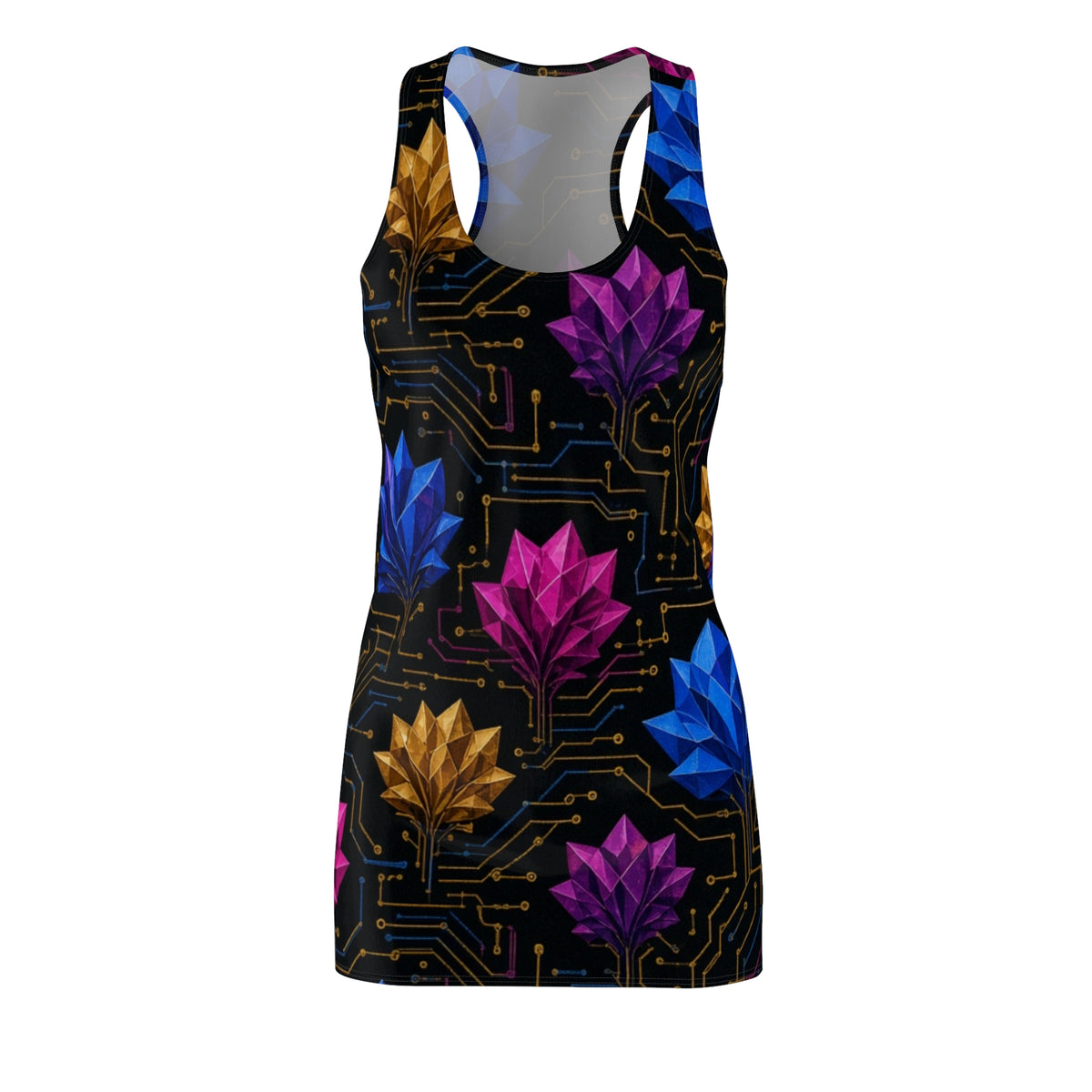 Geometric Lotus Circuit Racerback Dress | Floral Tech Pattern