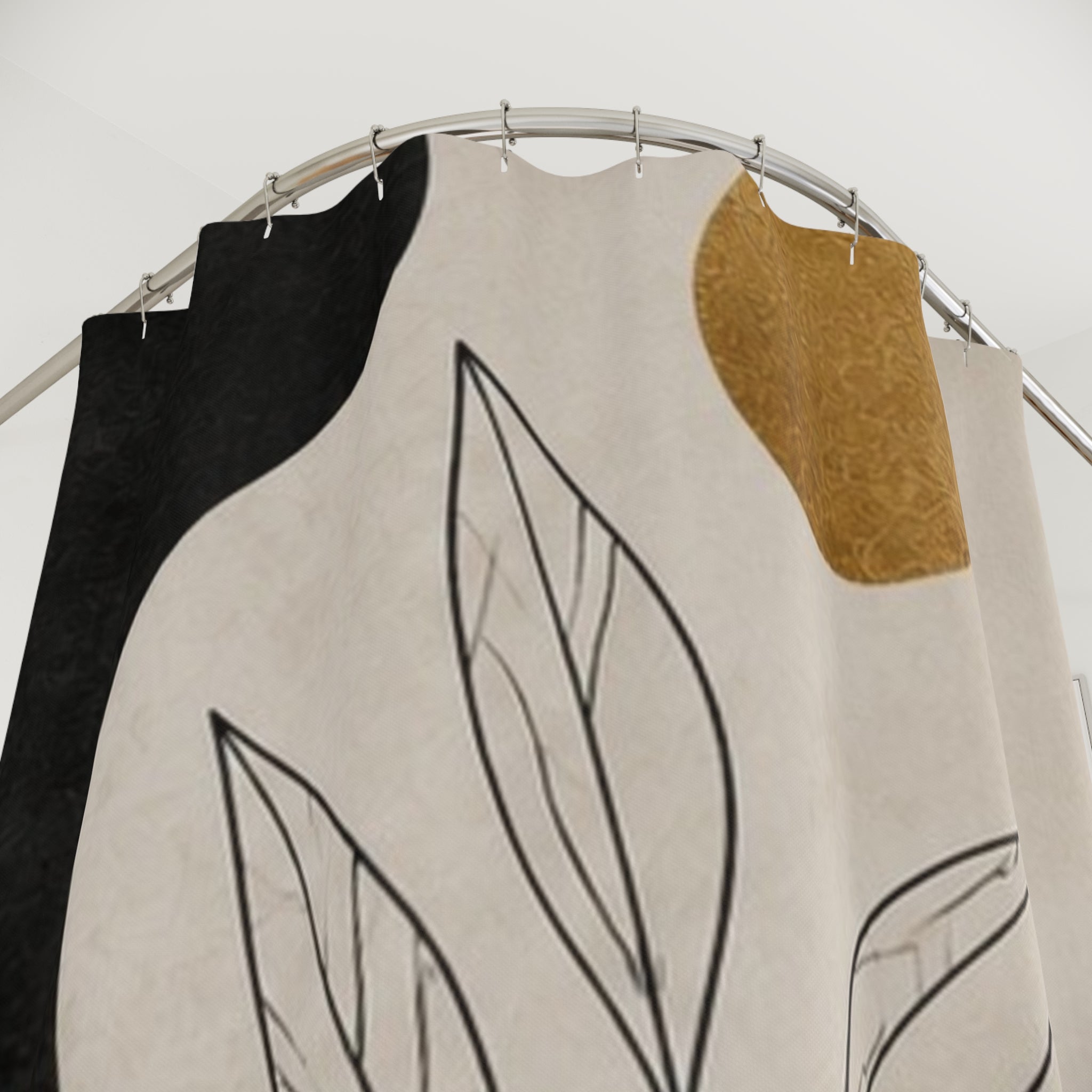Minimal Leaf Line Art Shower Curtain | Neutral Abstract Botanical