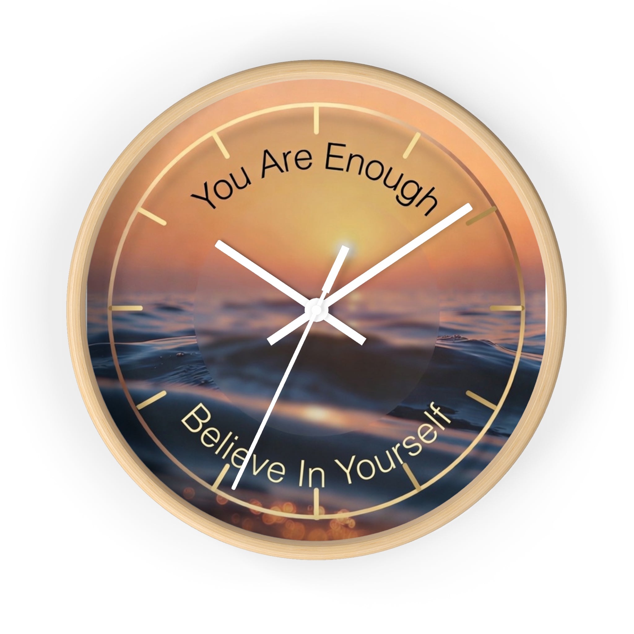 You Are Enough Believe In Yourself Wall Clock | Ocean Sunset Motivational Clock