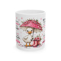 Cute Duck with Pink Umbrella Mug | Floral Rain Boots, Pastel Spring Design