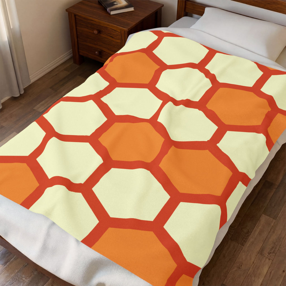 Retro Honeycomb Pattern Velveteen Plush Blanket | Orange Geometric Throw