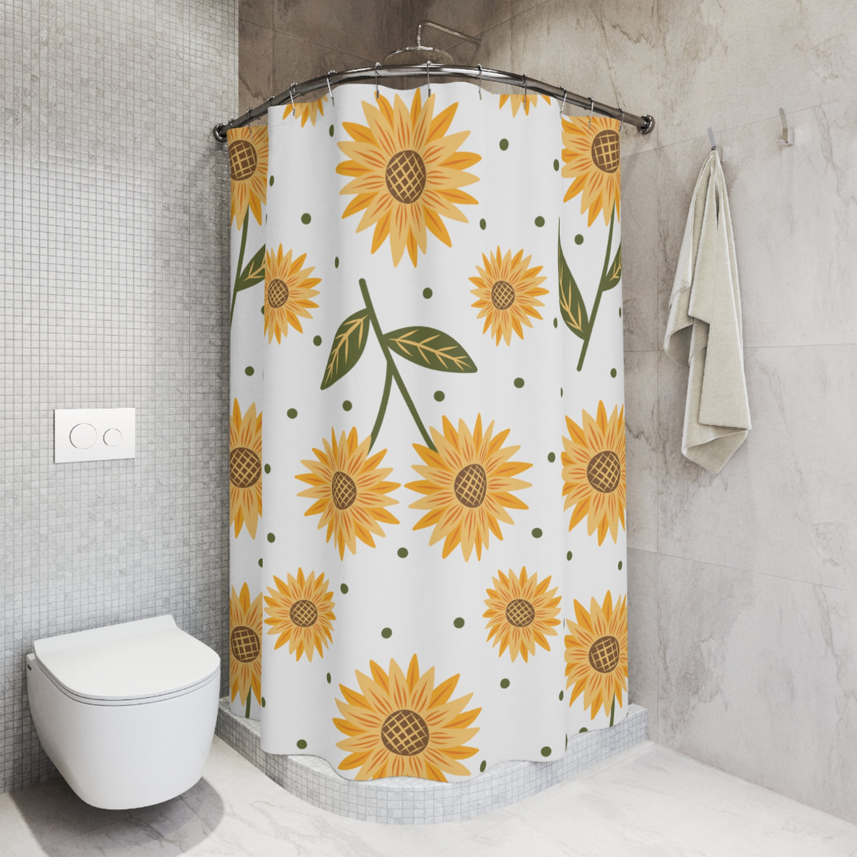 Sunflower Pattern Shower Curtain | Yellow Floral Sunflower Dots