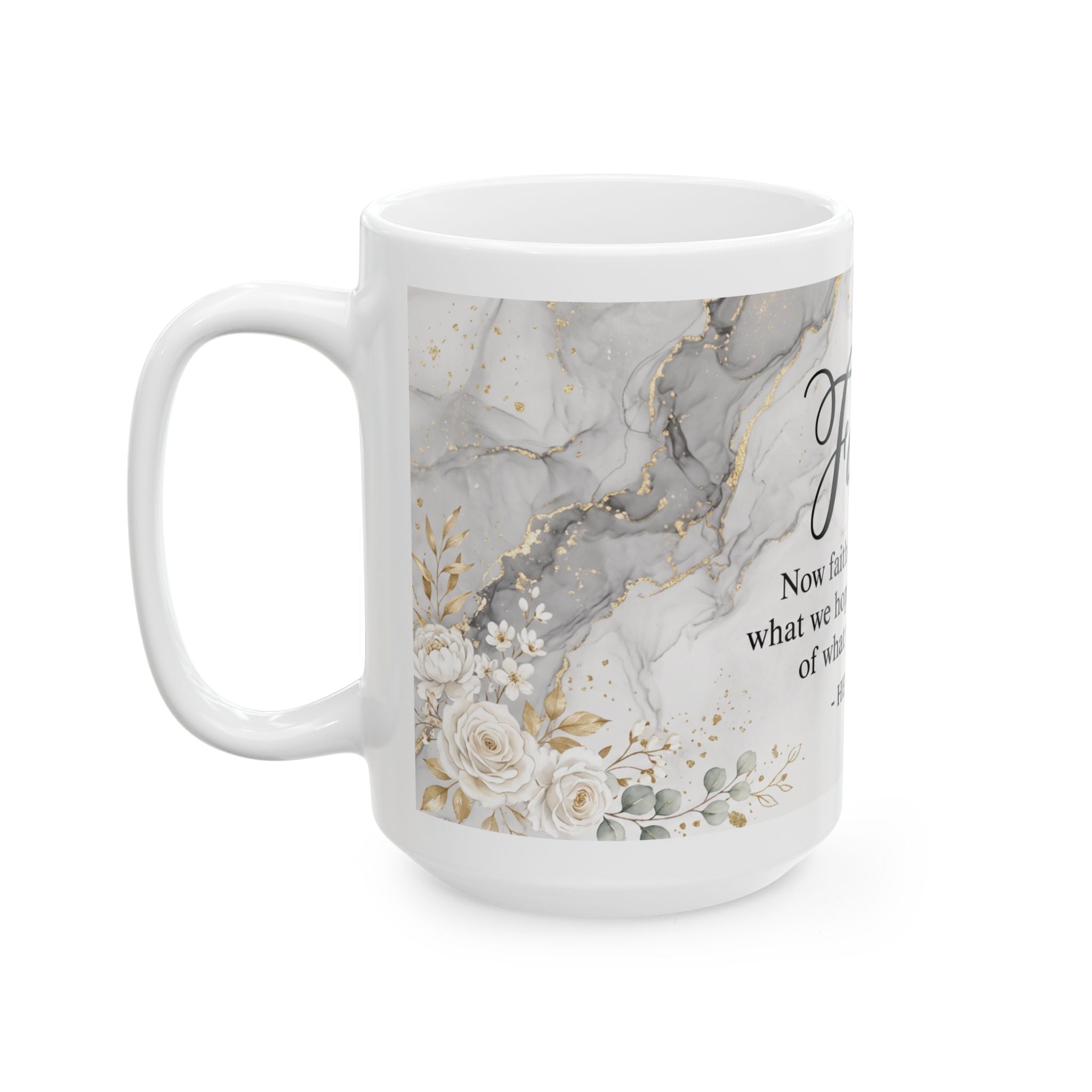 Faith Scripture Mug | Hebrews 11:1 Marble Floral Ceramic Mug