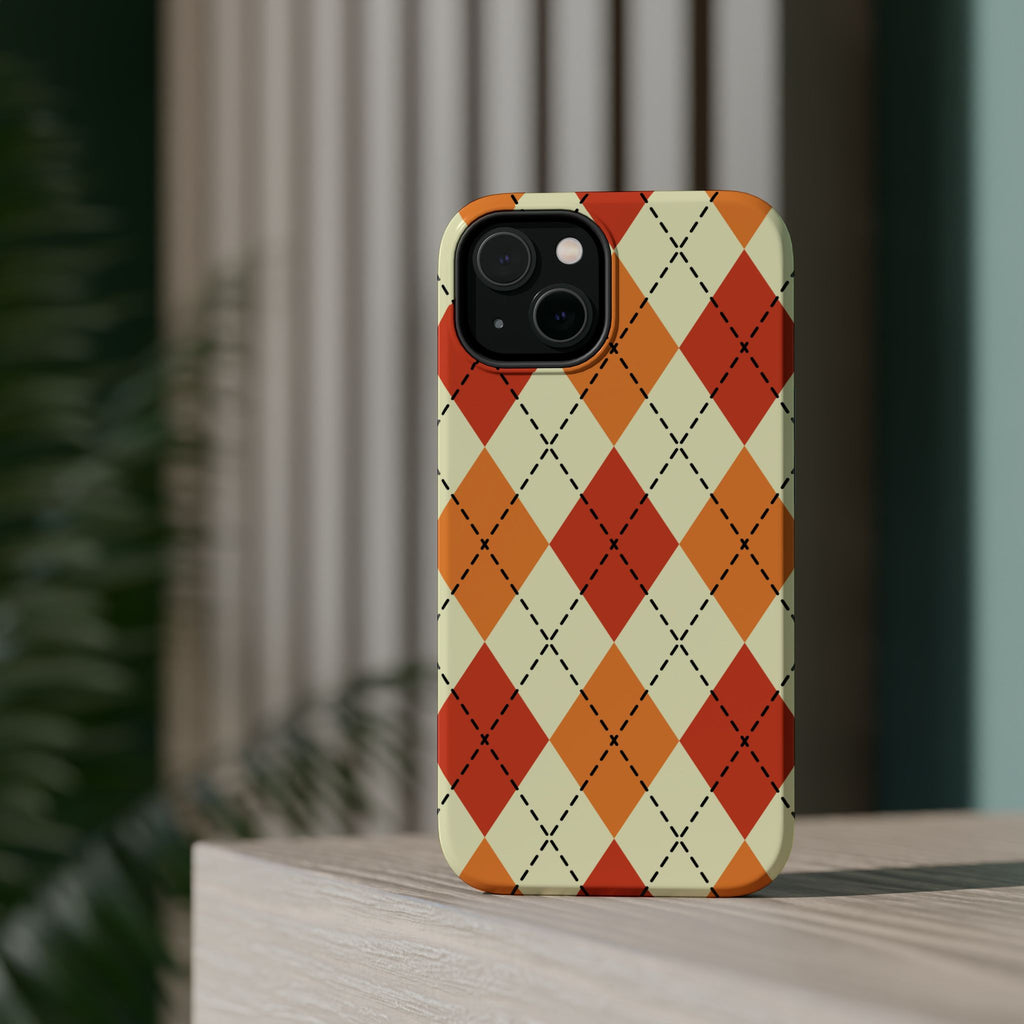 Orange Argyle Phone Case | Magnetic Impact-Resistant Case