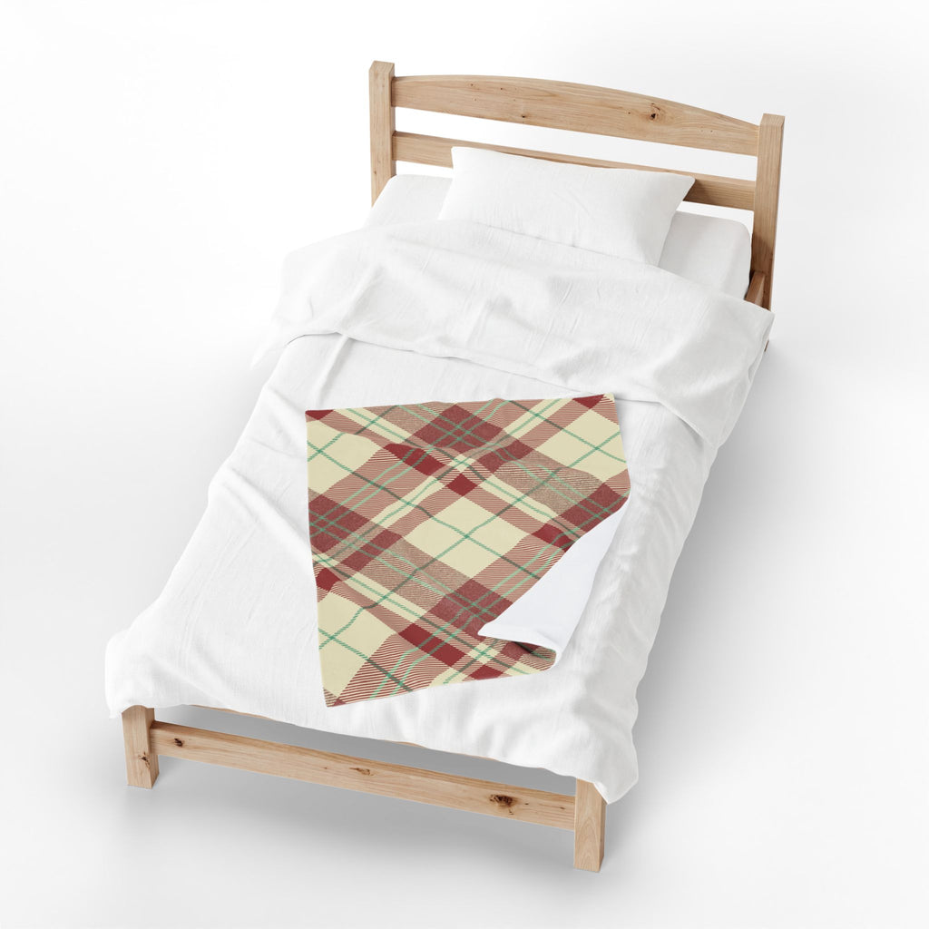Red Green Plaid Velveteen Blanket | Cozy Tartan Throw