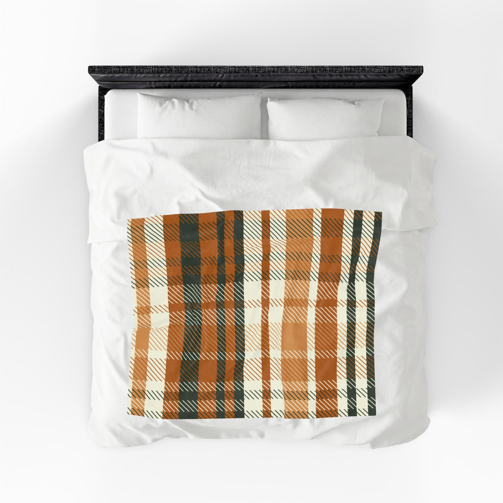 Autumn Plaid Velveteen Plush Blanket | Orange Green Buffalo Check