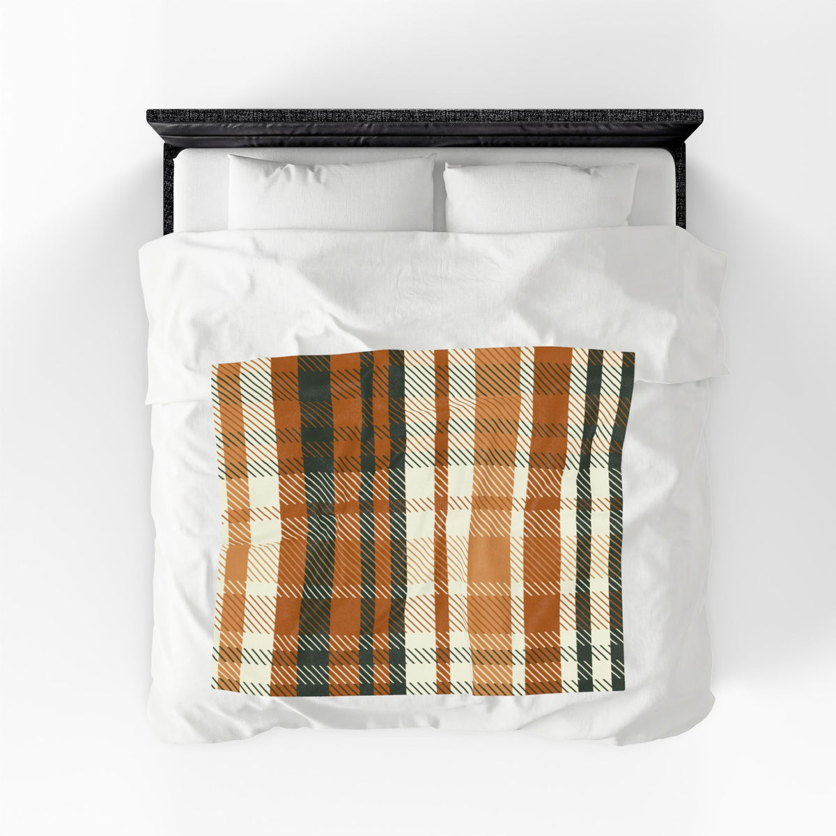 Autumn Plaid Velveteen Plush Blanket | Orange Green Buffalo Check