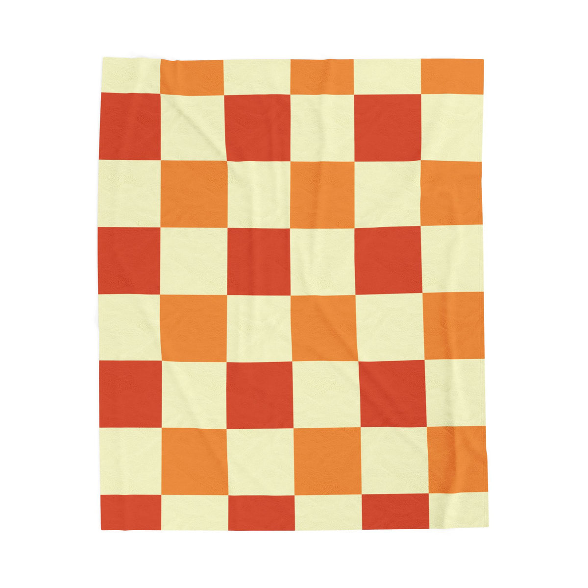 Orange Checkerboard Velveteen Plush Blanket | Retro Plaid Throw