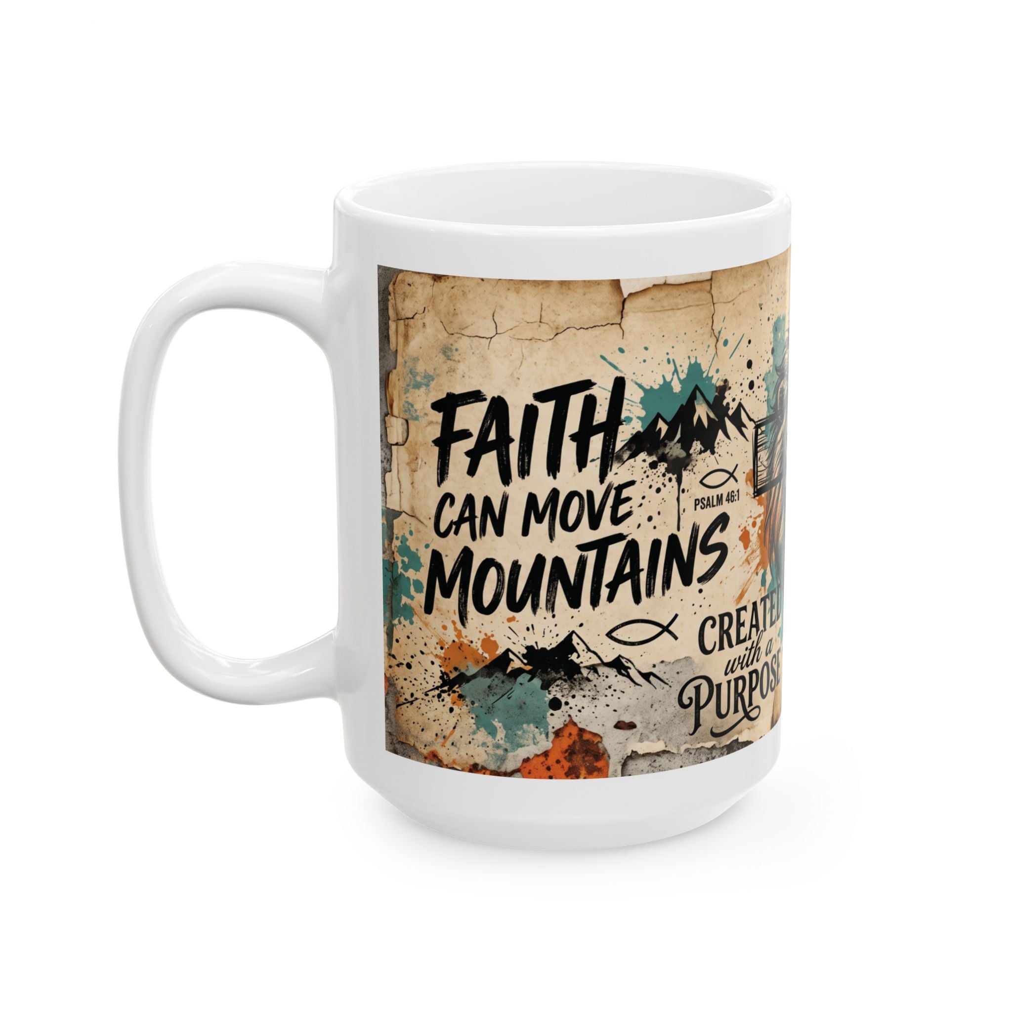 Lion and Cross Faith Illustration Mug | Created with Purpose Christian Scripture