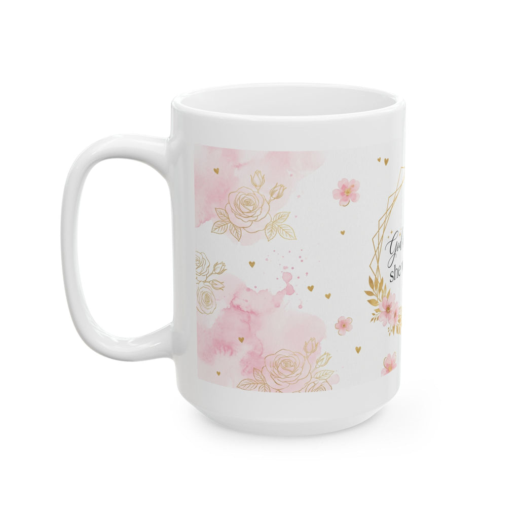 God Is Within Her floral wreath Mug | Scripture coffee mug, pink gold design