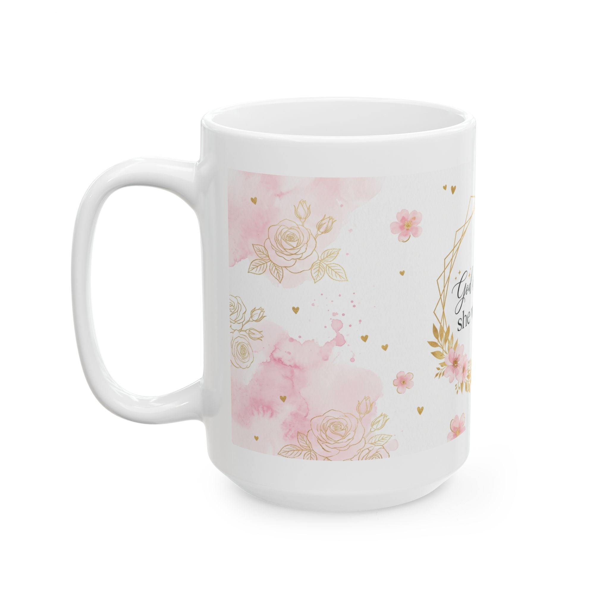 God Is Within Her floral wreath Mug | Scripture coffee mug, pink gold design