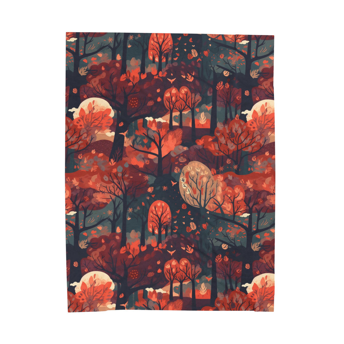 Autumn Forest Moon Velveteen Plush Blanket | Fall Trees Pattern