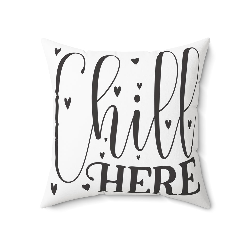 Chill Here pillow | Script typography, black hearts, decorative throw pillow