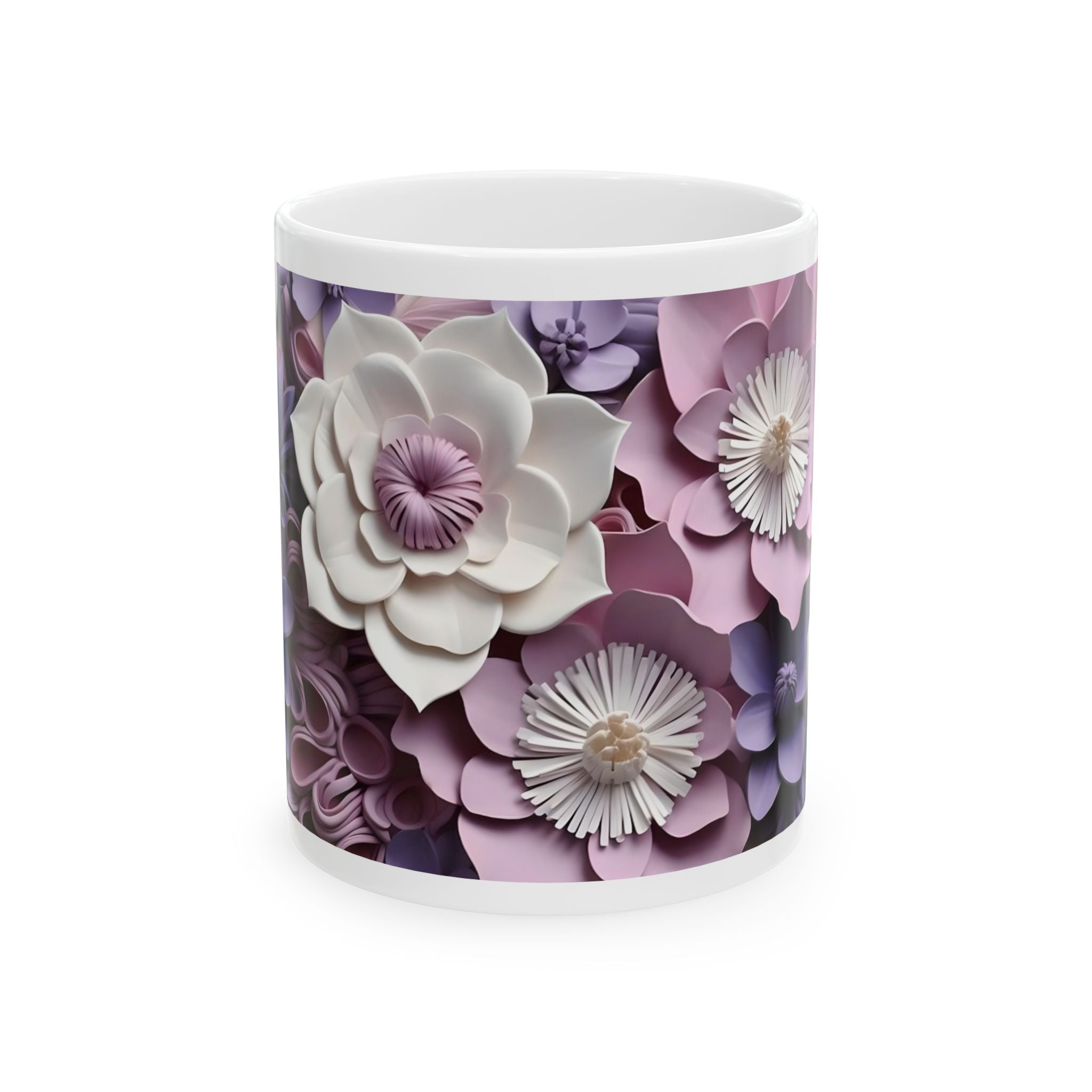 Floral Paper Art Ceramic Mug – 11oz & 15oz Purple Blossom Design