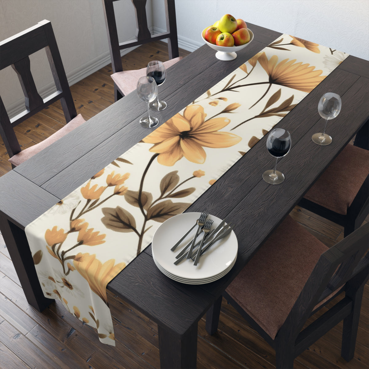Golden Floral Branches Table Runner