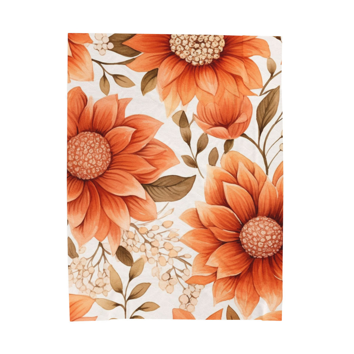Orange Sunflower Pattern Velveteen Plush Blanket | Floral Fall Throw
