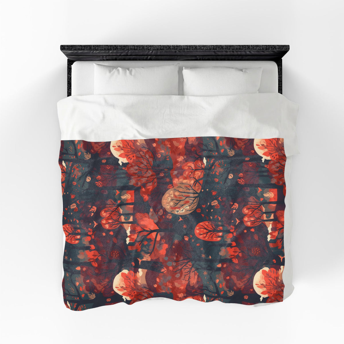Autumn Forest Moon Velveteen Plush Blanket | Fall Trees Pattern
