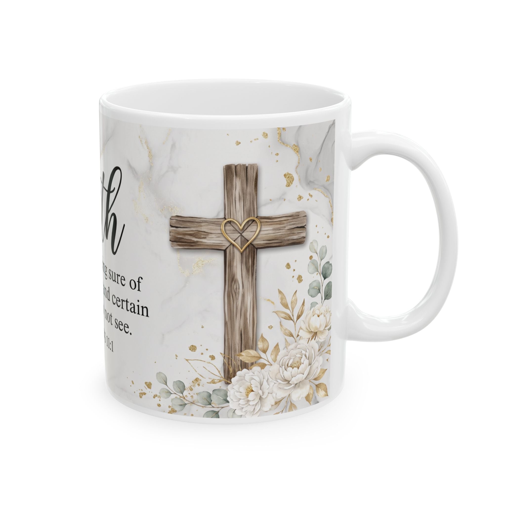 Faith Scripture Mug | Hebrews 11:1 Marble Floral Ceramic Mug