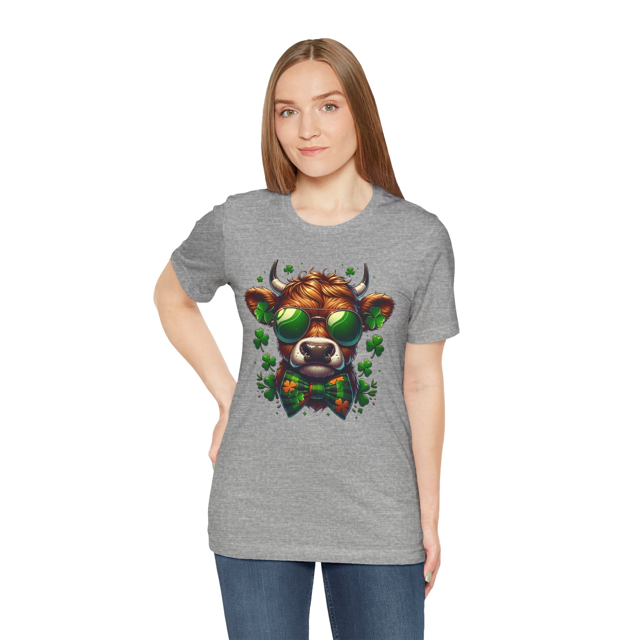 St. Patrick's Cow Illustration Tee | Shamrock Sunglasses Cow T-Shirt