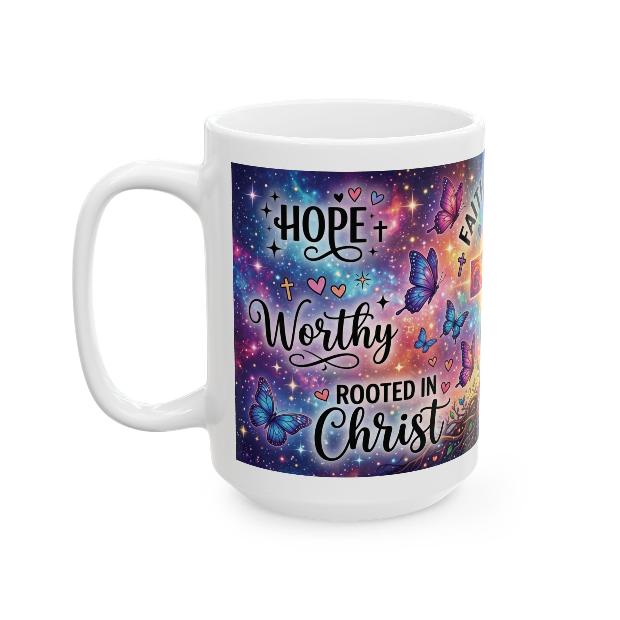 Faith Over Fear cross mug | Christian mug, colorful cross, inspirational faith design