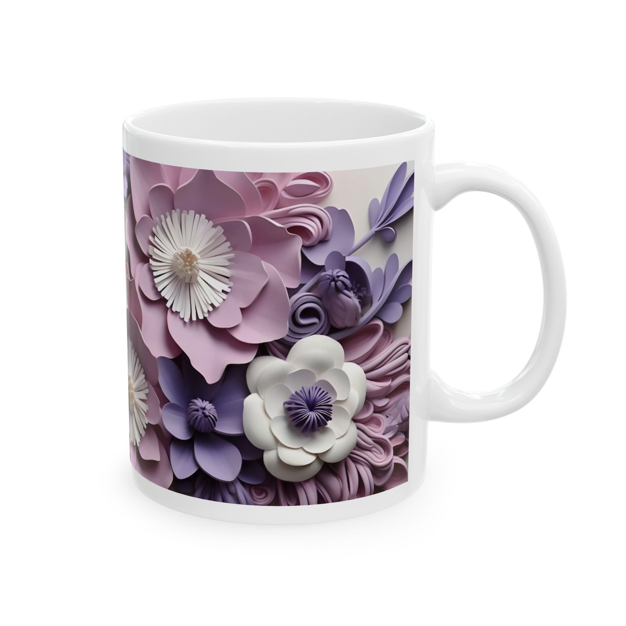 Floral Paper Art Ceramic Mug – 11oz & 15oz Purple Blossom Design