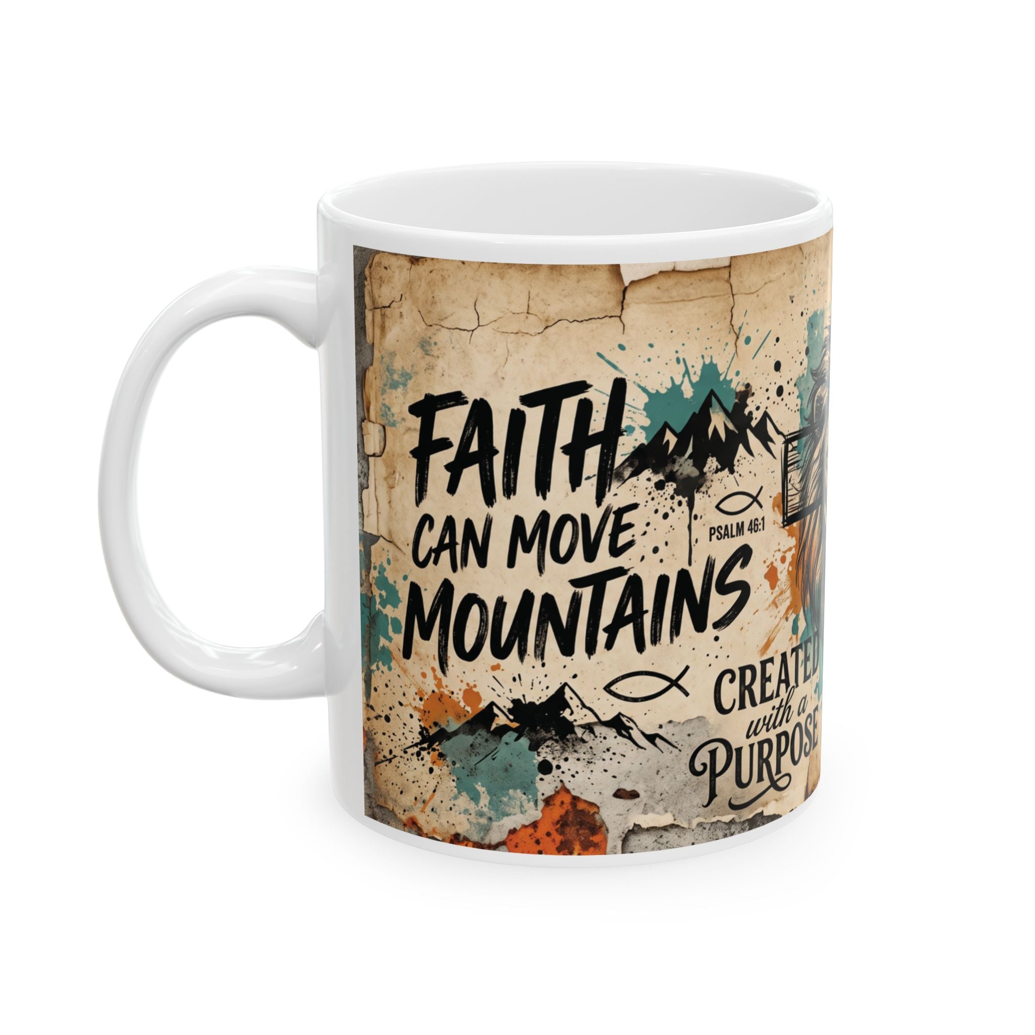 Lion and Cross Faith Illustration Mug | Created with Purpose Christian Scripture