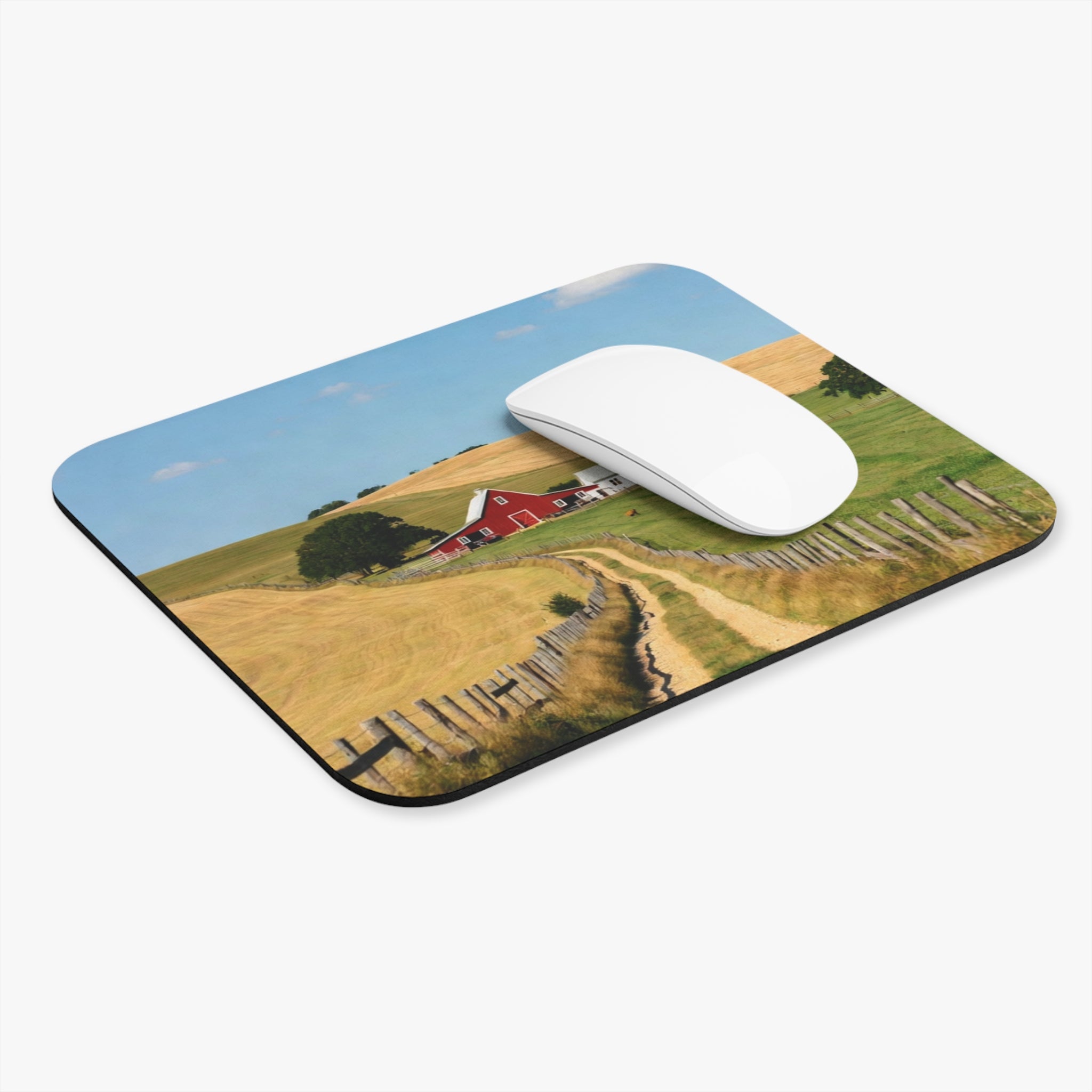 Red Barn Country Road Mouse Pad | Rural Farm Landscape