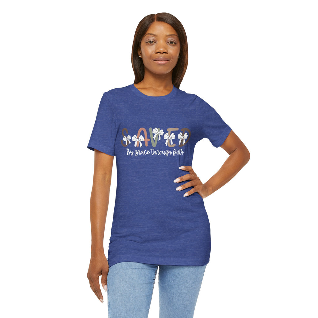 Saved floral text Tee | Christian faith shirt, by grace through faith
