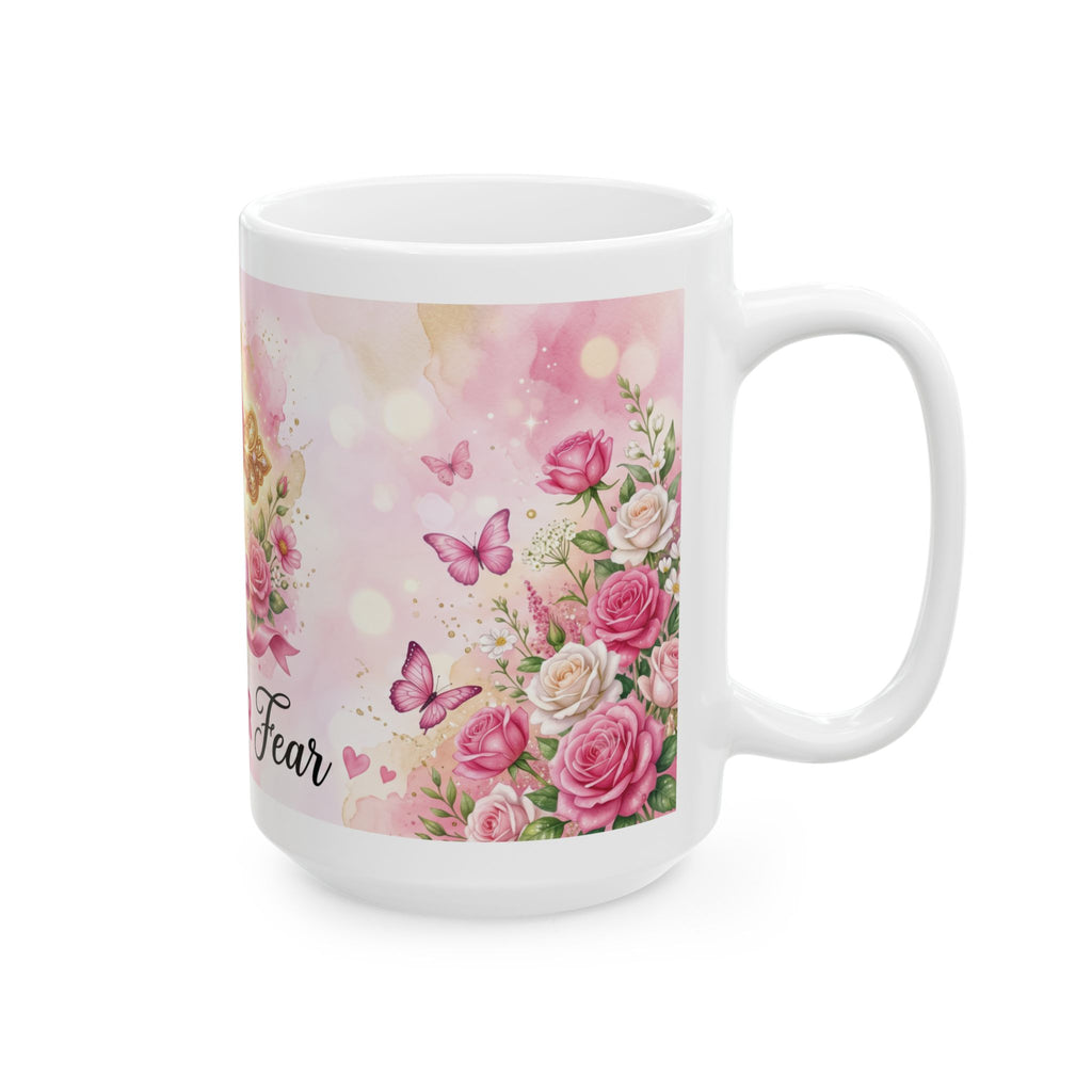 Faith Over Fear cross ribbon floral mug | Ceramic Coffee Mug