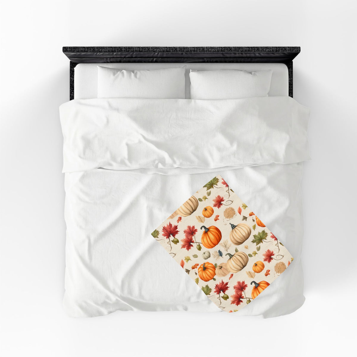 Autumn Pumpkins and Maple Leaves Velveteen Plush Blanket | Fall Harvest Throw