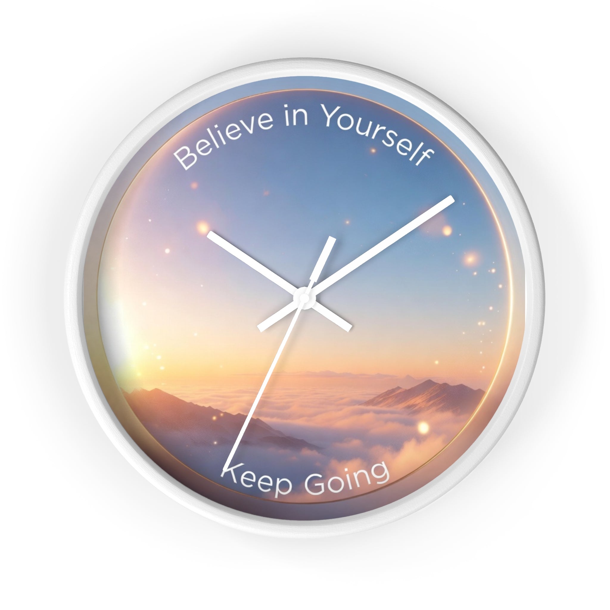 Believe in Yourself Keep Going Wall Clock | Sunrise Mountain Inspirational Clock