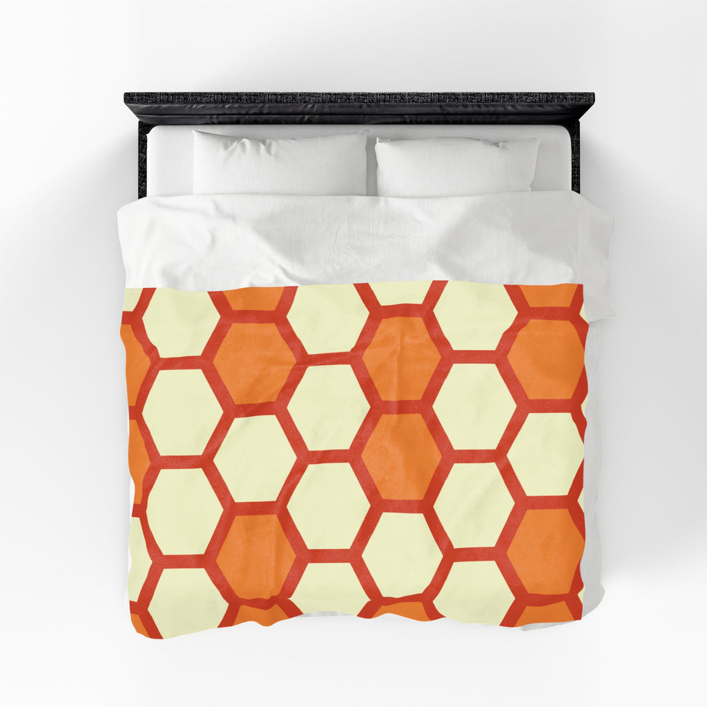 Retro Honeycomb Pattern Velveteen Plush Blanket | Orange Geometric Throw