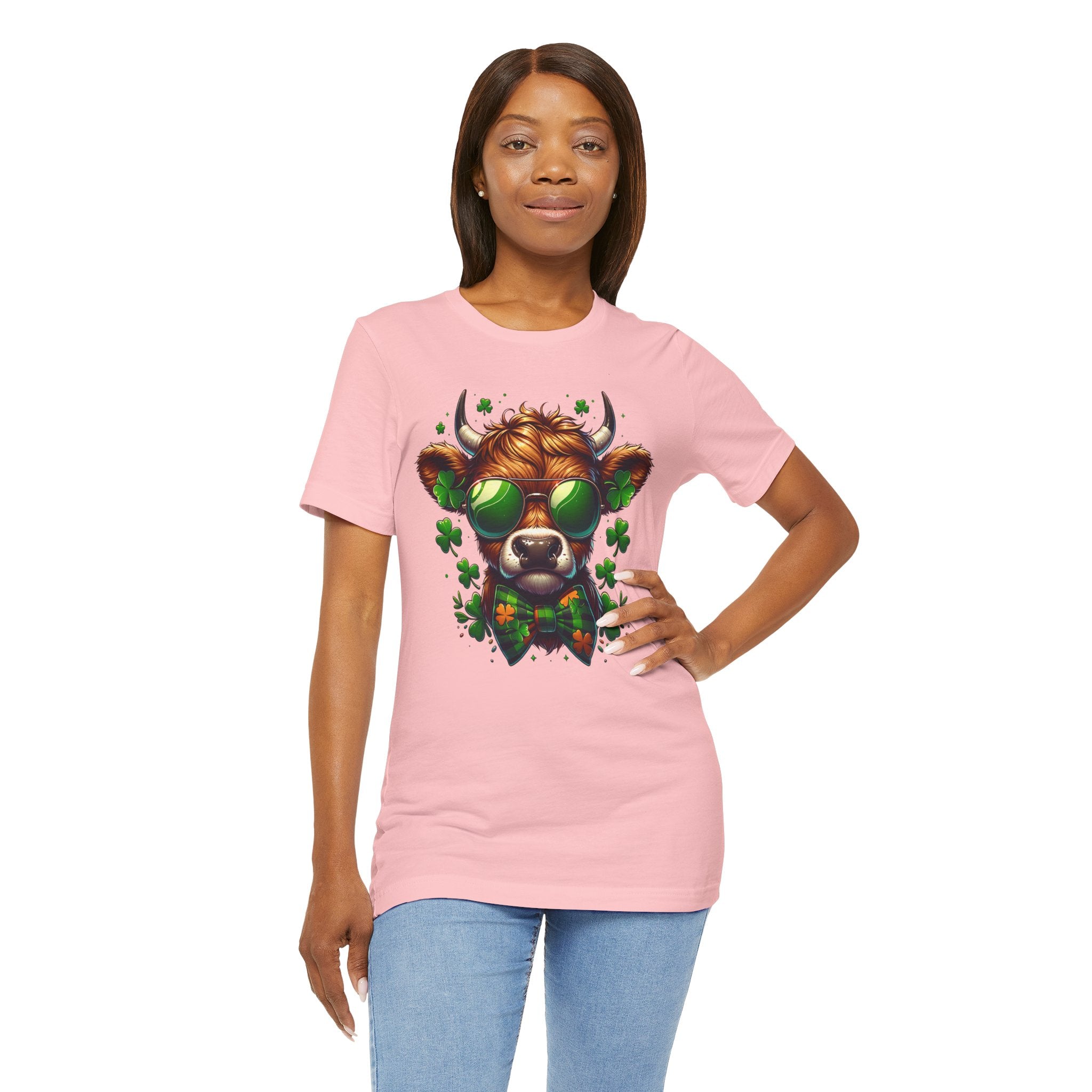 St. Patrick's Cow Illustration Tee | Shamrock Sunglasses Cow T-Shirt