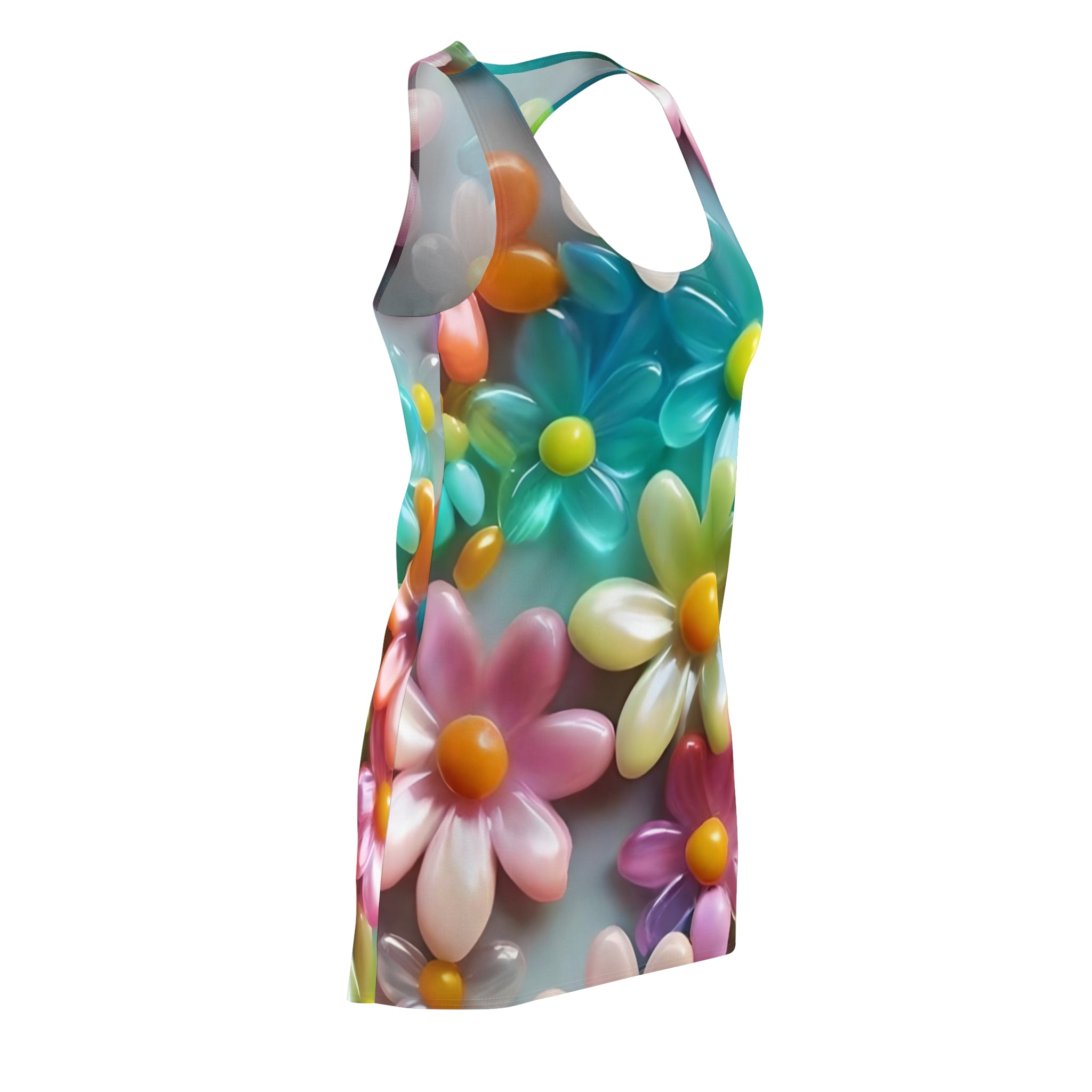Colorful 3D Daisy Pattern Racerback Dress | Floral AOP
