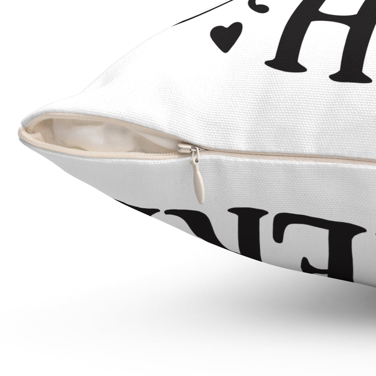 Chill Here pillow | Script typography, black hearts, decorative throw pillow