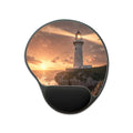 Lighthouse Sunset Mouse Pad with Wrist Rest | Coastal Ocean Desk Mat