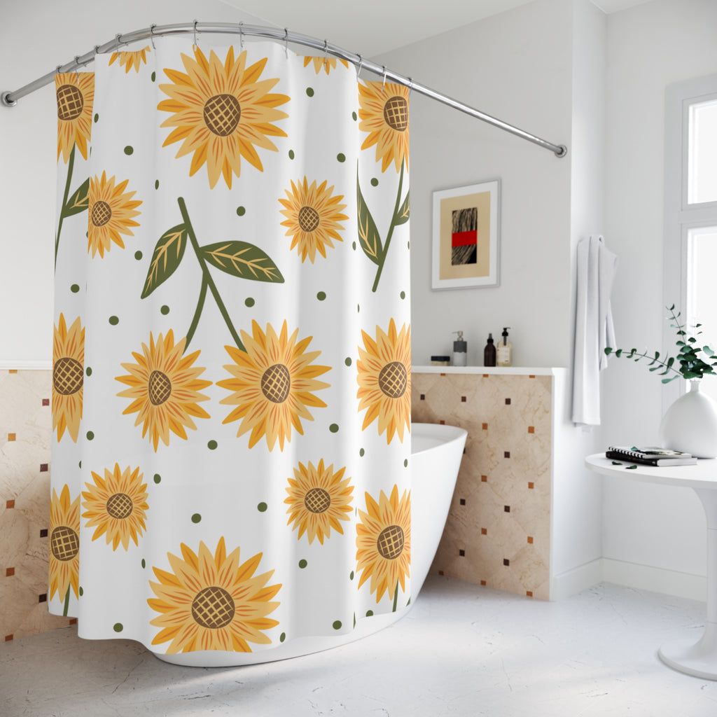 Sunflower Pattern Shower Curtain | Yellow Floral Sunflower Dots