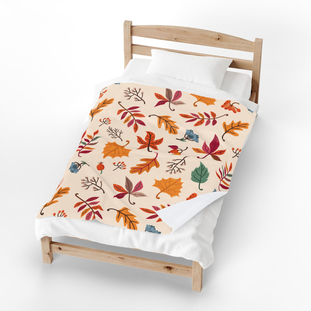 Autumn Leaves Pattern Velveteen Plush Blanket | Fall Leaves Throw