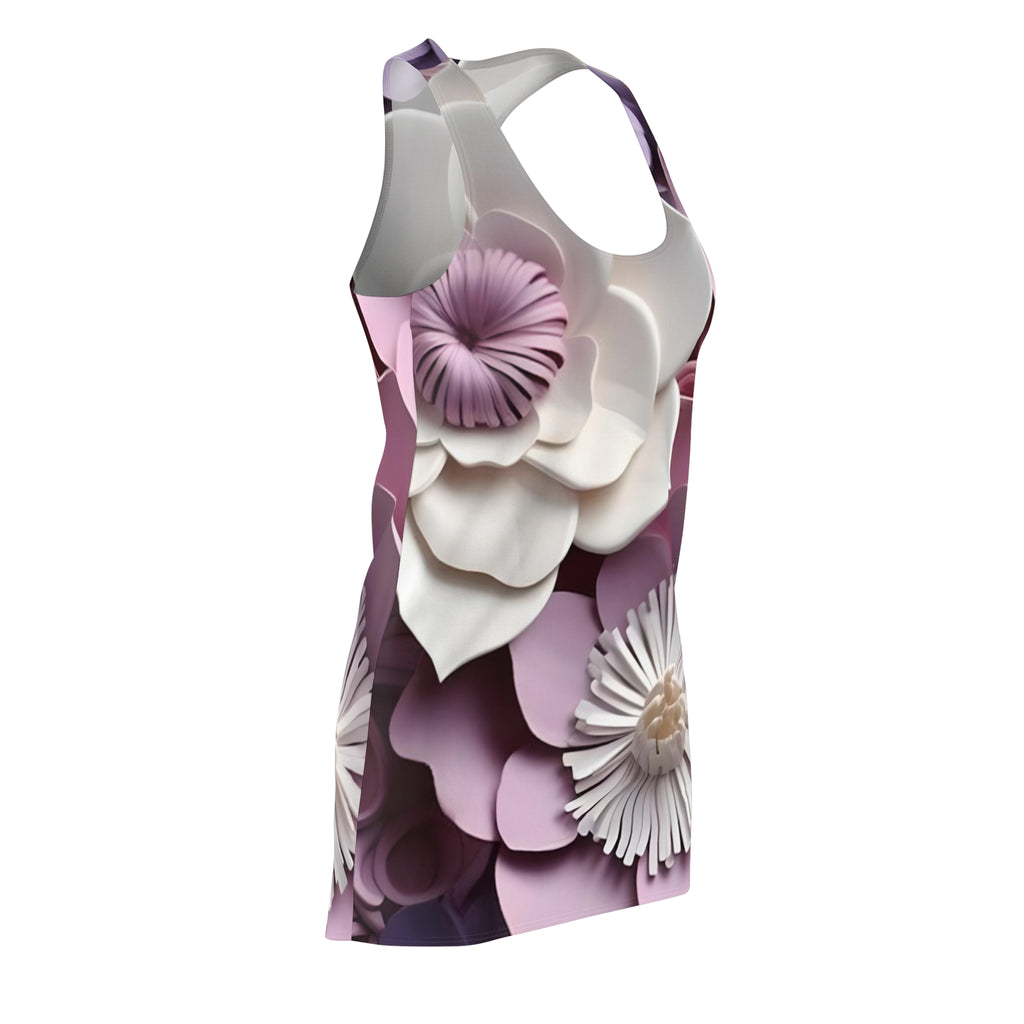 Purple Flower Floral Racerback Dress | Pink White 3D Bloom Print