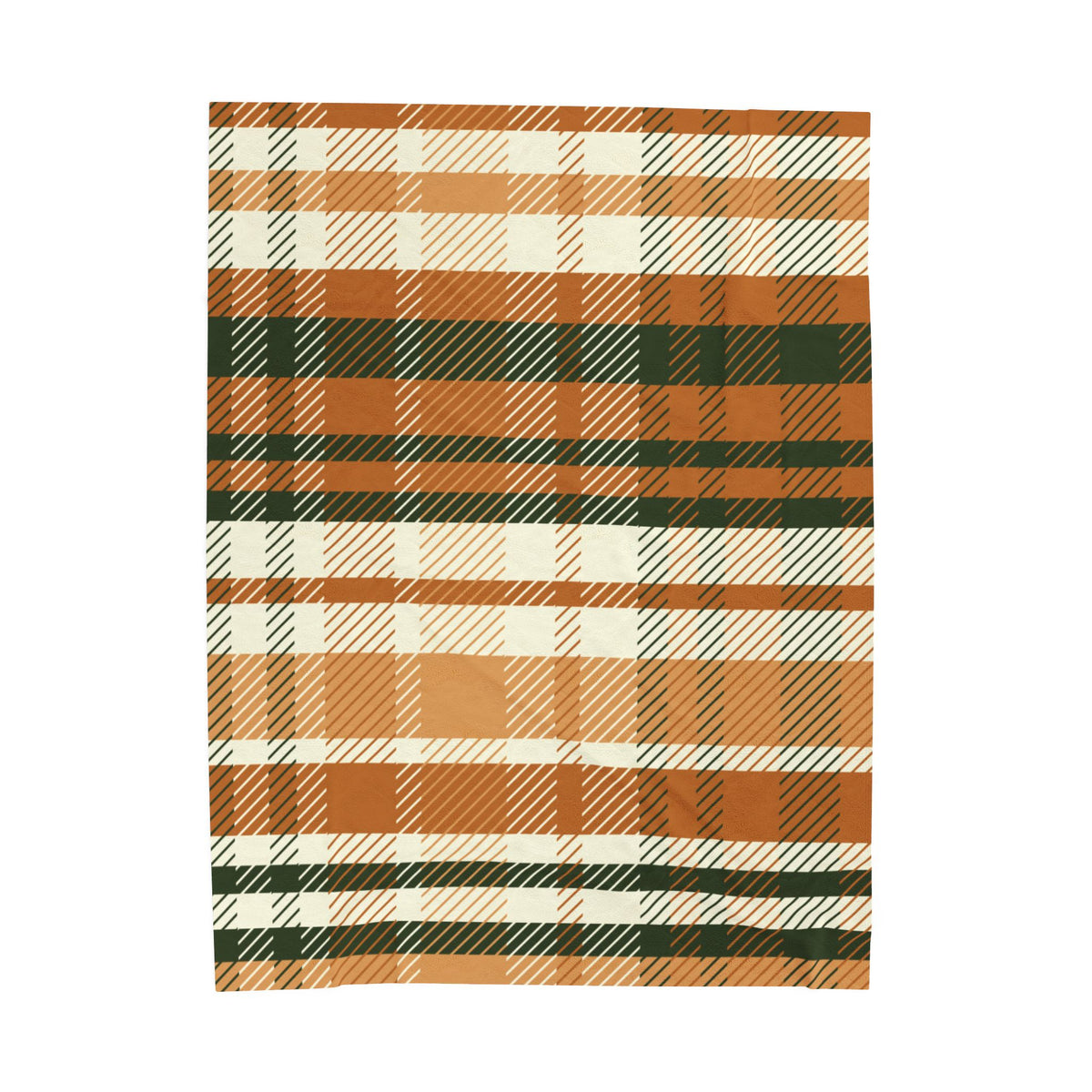 Autumn Plaid Velveteen Plush Blanket | Orange Green Buffalo Check