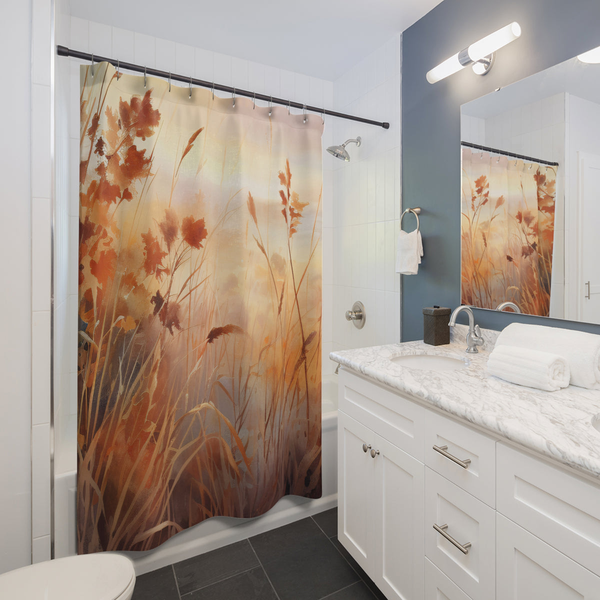 Golden Prairie Grasses Shower Curtain | Meadow Floral Bathroom Decor