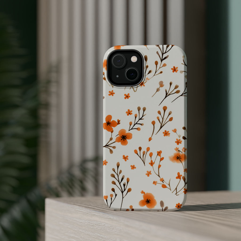 Orange Floral Pattern Phone Case | Magnetic Impact-Resistant Case
