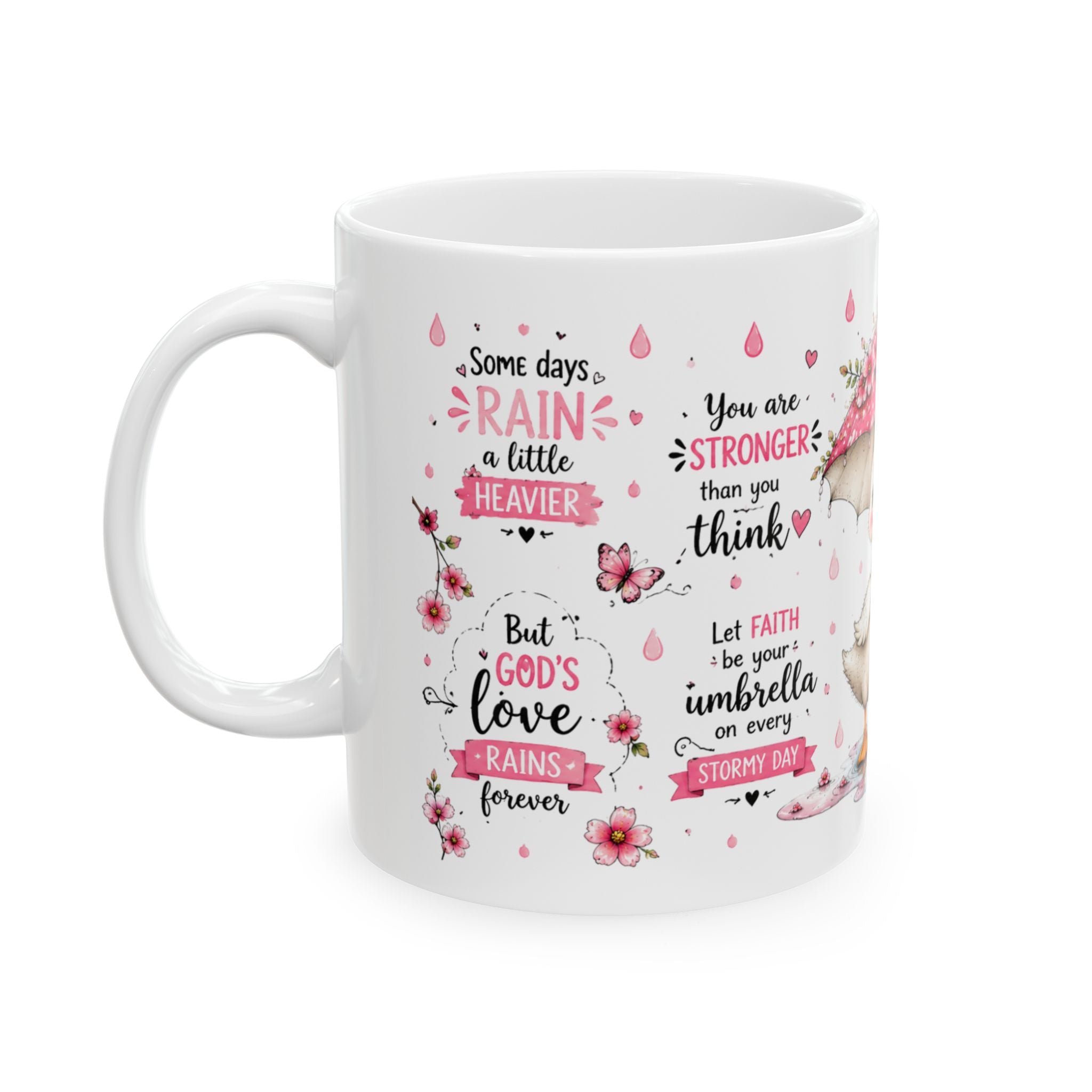 Cute Duck with Pink Umbrella Mug | Floral Rain Boots, Pastel Spring Design