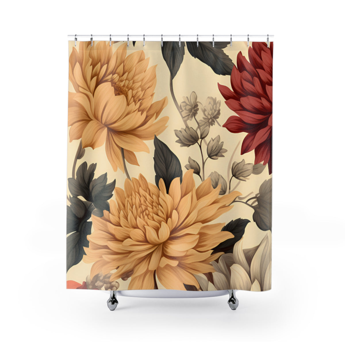 Vintage Chrysanthemum Floral Shower Curtain